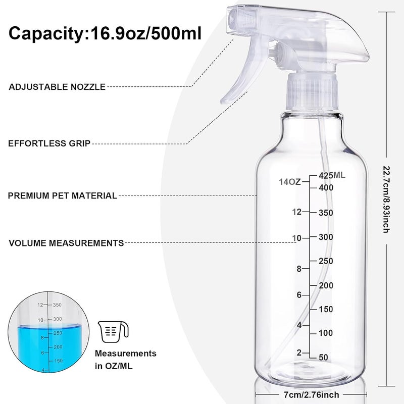 Hethyo Plastic Spray Bottle 16.9oz Empty Spray Bottles Refillable Container Trigger Sprayer for Cleaning Solutions, Water, Plants, Pet, Essential Oils, Hair, 2 Pack (Clear-scale) - Image 3